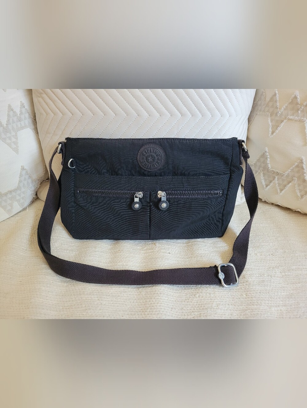 Kipling Live Light Black Nylon Crossbody Messenger Bag with Adjustable Strap